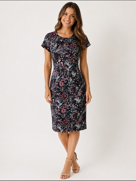 DownEast Dresses & Skirts - DownEast Black Floral Midi Dress with Pink Accents